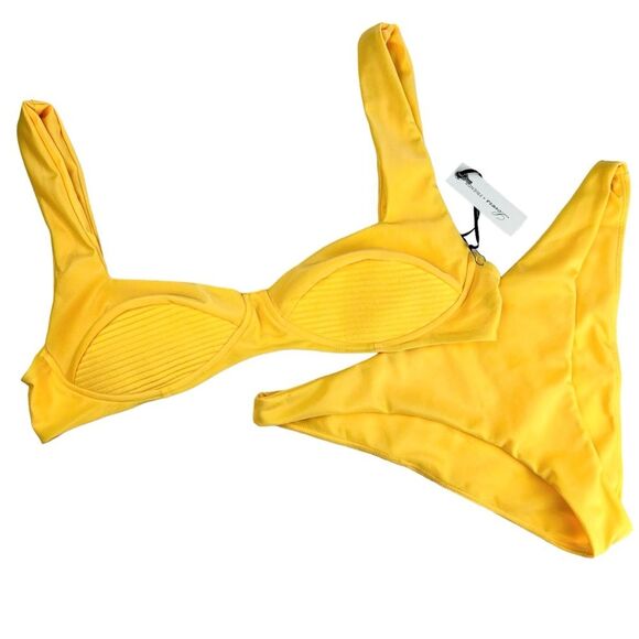 Lovers and Friends Revolve Zisa Bikini Set Yellow NWT Top XL EUC Bottom L Beach - Picture 2 of 16